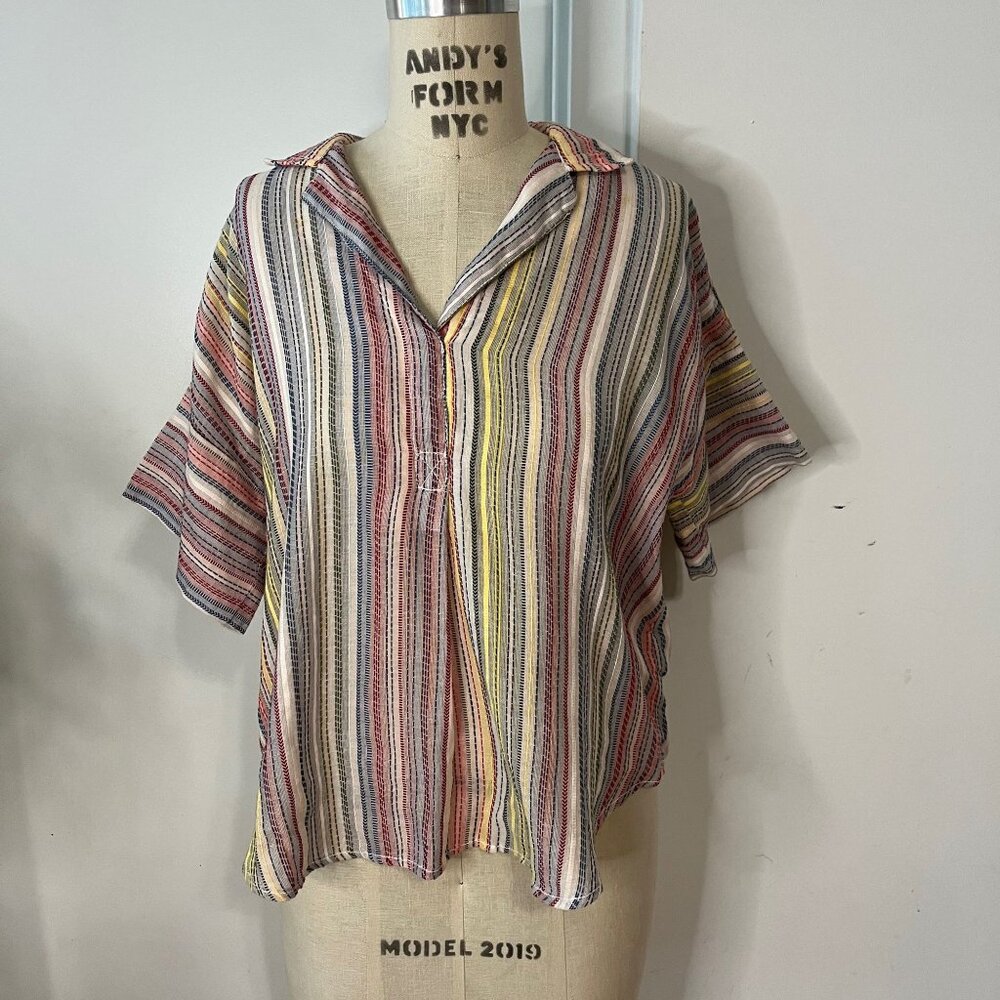 Anthropologie/Pilcro Striped Cotton Embroidered Top Size Small